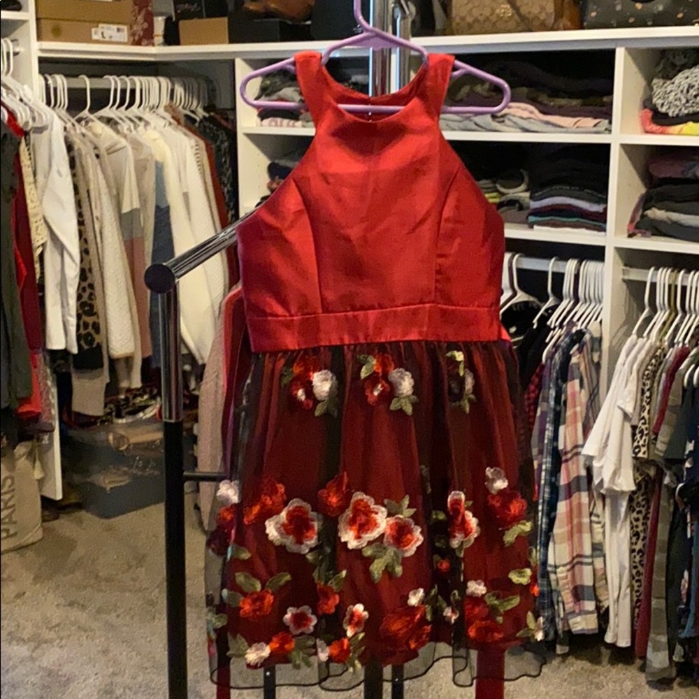 Girls Red flowered dress